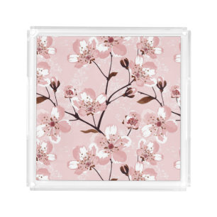 Cherry Blossom Flowers Pattern Acrylic Tray