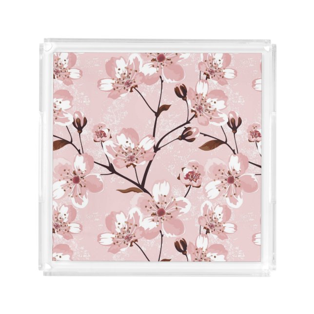Cherry Blossom Flowers Pattern Acrylic Tray (Front)