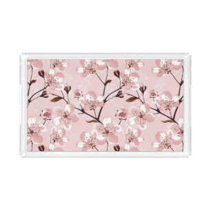 Cherry Blossom Flowers Pattern Acrylic Tray