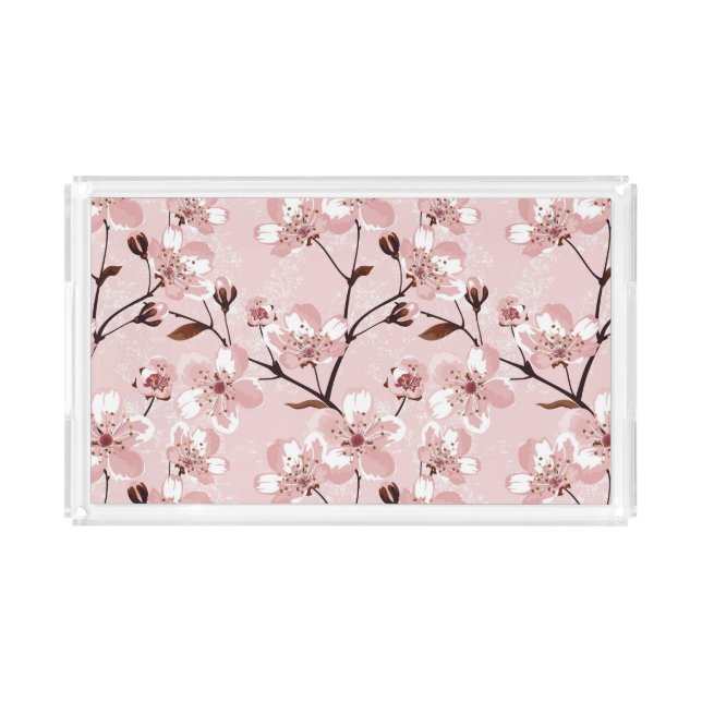 Cherry Blossom Flowers Pattern Acrylic Tray (Front)