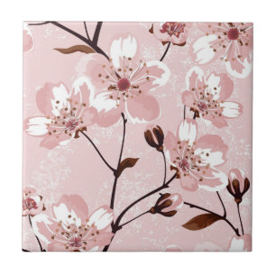 Cherry Blossom Flowers Pattern Ceramic Tile