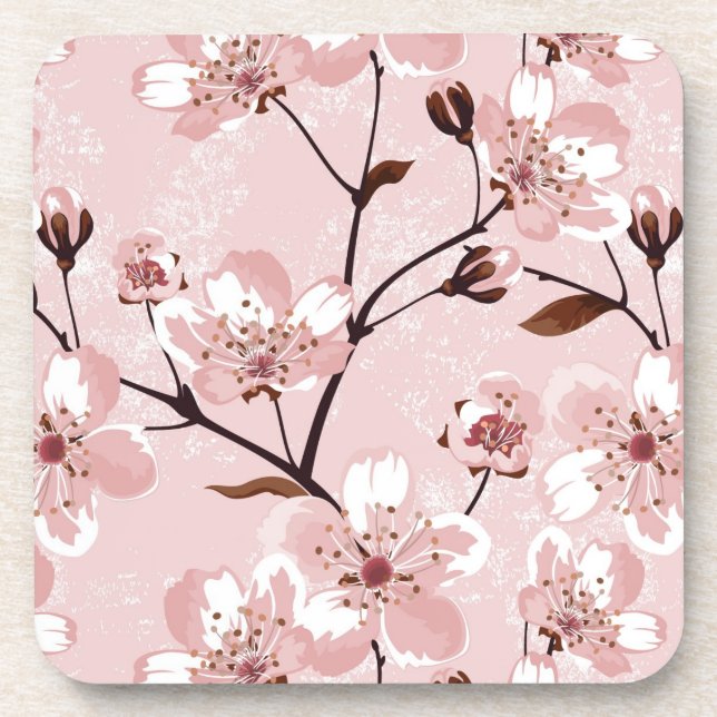 Cherry Blossom Flowers Pattern Coaster (Front)