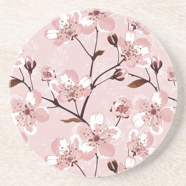 Cherry Blossom Flowers Pattern Coaster (Front)
