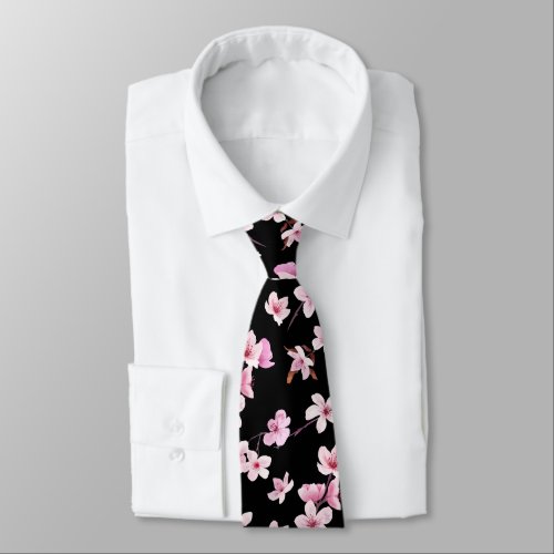 Cherry blossom flowers pattern design neck tie