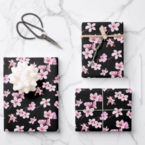 Cherry blossom flowers pattern design wrapping paper sheets