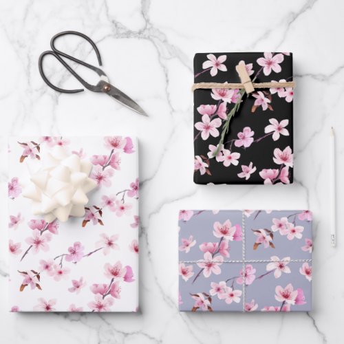 Cherry blossom flowers pattern design wrapping paper sheets