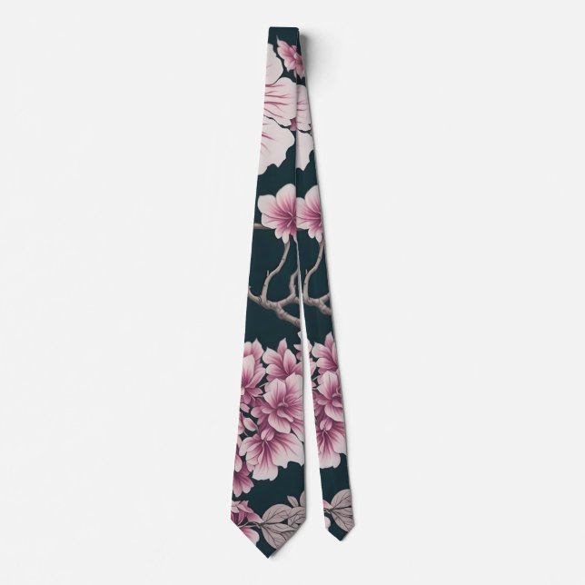 Cherry Blossom Flowers Pattern Neck Tie (Front)