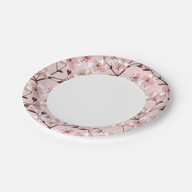 Cherry Blossom Flowers Pattern Paper Plates (Angled)