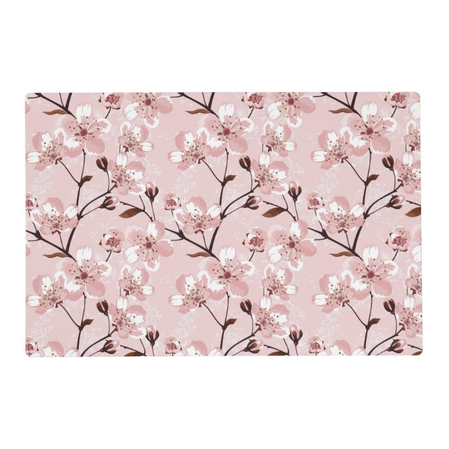 Cherry Blossom Flowers Pattern Placemat (Front)