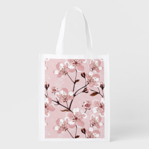 Cherry Blossom Flowers Pattern Reusable Grocery Bag
