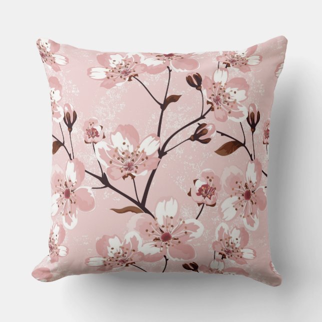 Cherry Blossom Flowers Pattern Throw Pillow (Front)