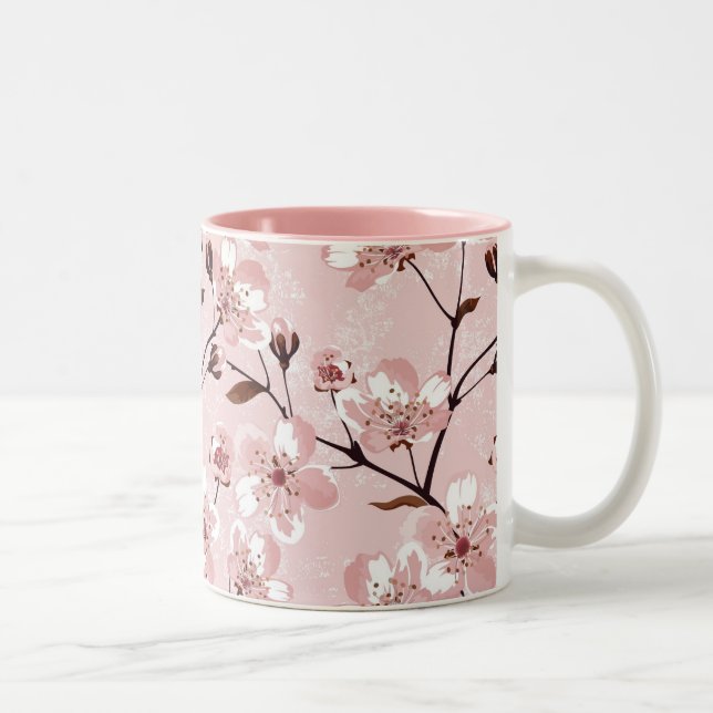 Cherry Blossom Flowers Pattern Two-Tone Coffee Mug (Right)