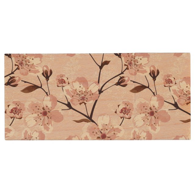 Cherry Blossom Flowers Pattern Wood Flash Drive (Front)