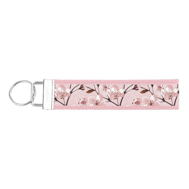 Cherry Blossom Flowers Pattern Wrist Keychain (Keys on Left)
