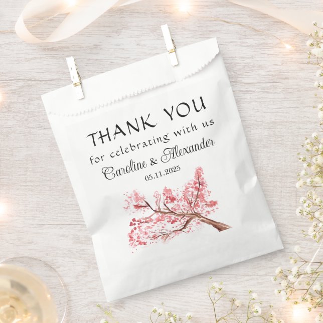 Cherry Blossom Flowers Pink Floral Wedding Favor Bag (Clipped)