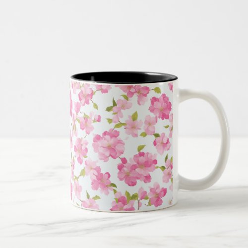 Cherry blossom flowers seamless pattern Two_Tone coffee mug