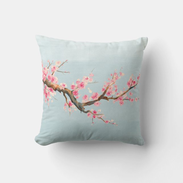 Cherry Blossom Flowers Throw Pillow (Front)
