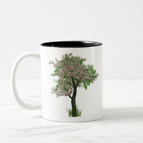 Cherry Blossom Flowers Tree Branches Leaves Two_Tone Coffee Mug