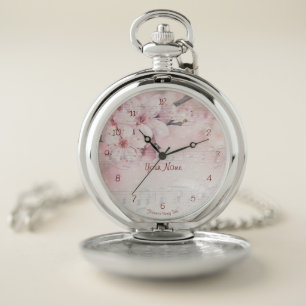 Cherry Blossom Flowers with Music Notes Pocket Watch