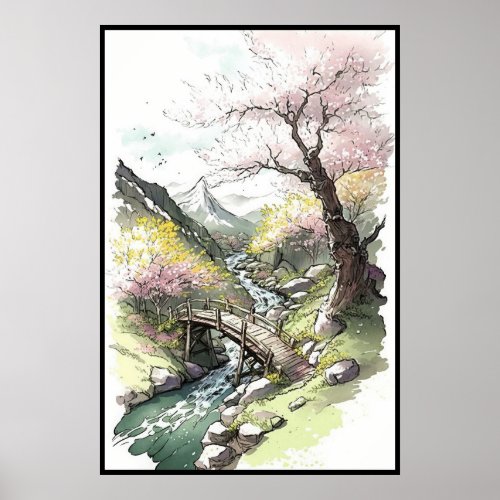 Cherry Blossom Forest in Bloom at Dawn of Spring Poster