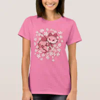 TechraNova Cherry Blossom Fox - Cute Pink Fox T-Shirt // Japanese Kitsune Fox Shirt // Japanese Art Shirt // Sakura Blossoms Pink Flowers T-Shirt