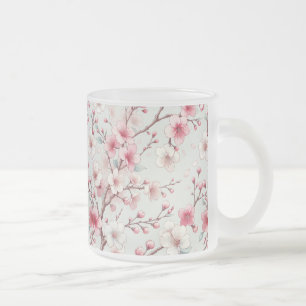Cherry Blossom Frosted Glass Coffee Mug