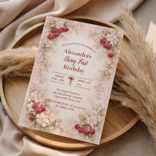 Cherry Blossom Garden 1st Birthday Invitation