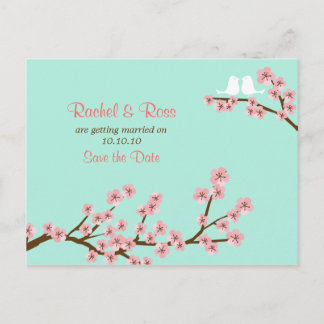 Cherry Blossom Garden Pink Green Wedding Announcement Postcard