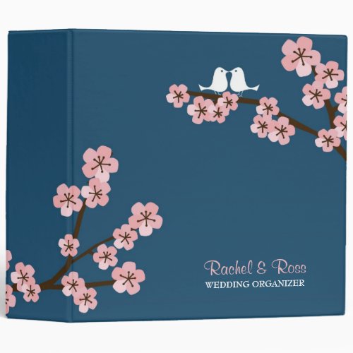 Cherry Blossom Garden Pink Navy Wedding 3 Ring Binder