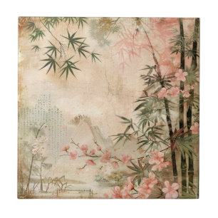 Cherry Blossom Garden Scene (1) Ceramic Tile