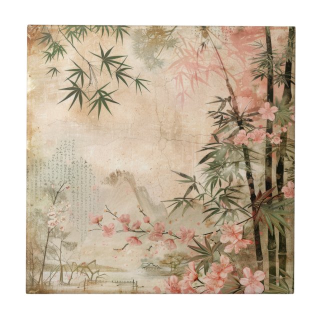 Cherry Blossom Garden Scene (1) Ceramic Tile (Front)