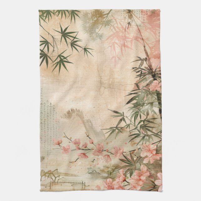 Cherry Blossom Garden Scene (1) Kitchen Towel (Vertical)