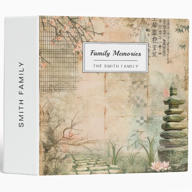 Cherry Blossom Garden Scene (2) 3 Ring Binder (Front/Spine)