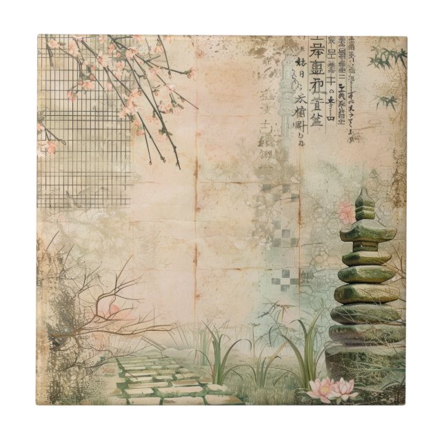 Cherry Blossom Garden Scene (2) Ceramic Tile (Front)