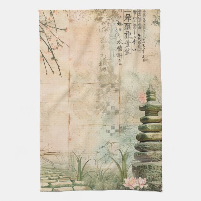 Cherry Blossom Garden Scene (2) Kitchen Towel (Vertical)