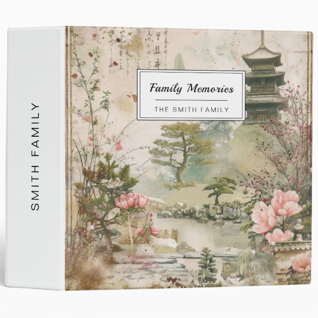 Cherry Blossom Garden Scene (3) 3 Ring Binder (Front/Spine)