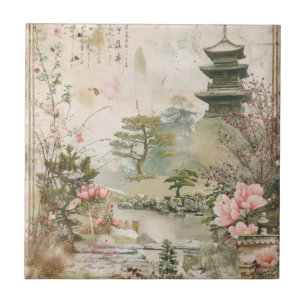 Cherry Blossom Garden Scene (3) Ceramic Tile