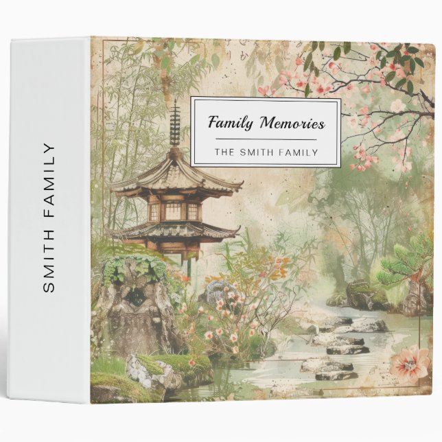 Cherry Blossom Garden Scene (4) 3 Ring Binder (Front/Spine)