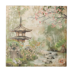 Cherry Blossom Garden Scene (4) Ceramic Tile