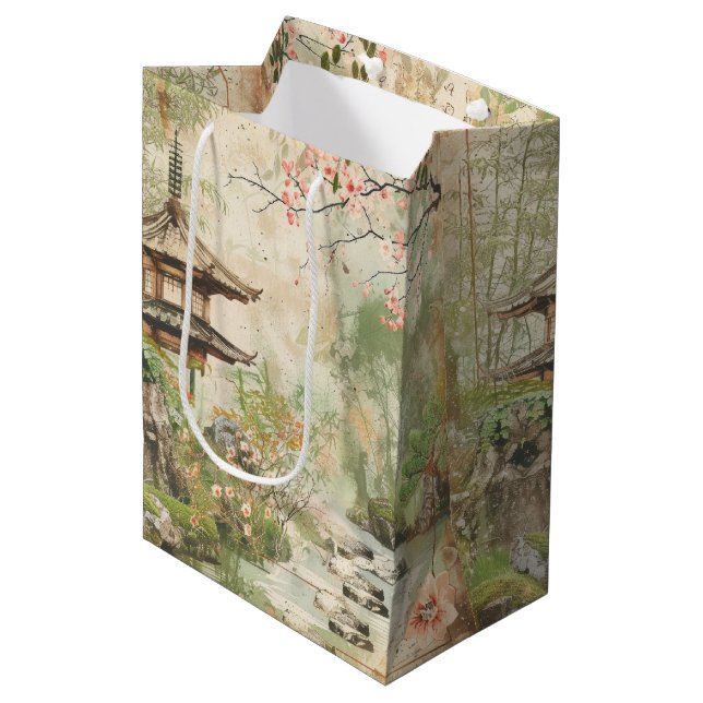 Cherry Blossom Garden Scene (4) Medium Gift Bag (Front Angled)
