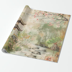 Cherry Blossom Garden Scene (4) Wrapping Paper