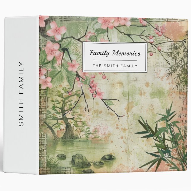 Cherry Blossom Garden Scene (5) 3 Ring Binder (Front/Spine)