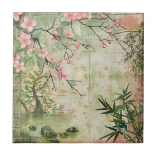 Cherry Blossom Garden Scene (5) Ceramic Tile