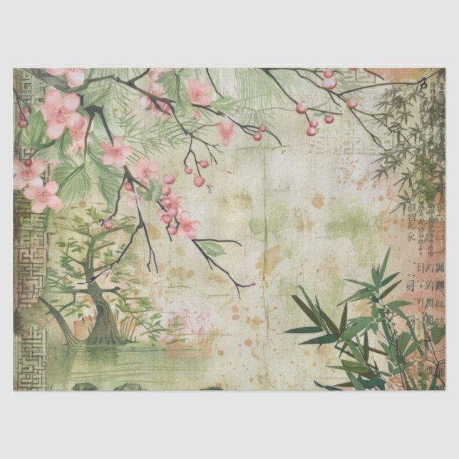 Cherry Blossom Garden Scene (5) Tissue Paper (Front)