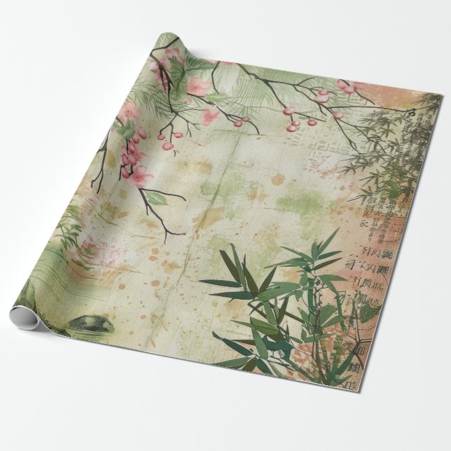 Cherry Blossom Garden Scene (5) Wrapping Paper (Unrolled)