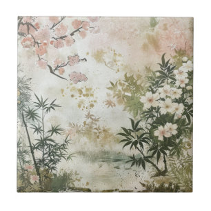 Cherry Blossom Garden Scene (6) Ceramic Tile
