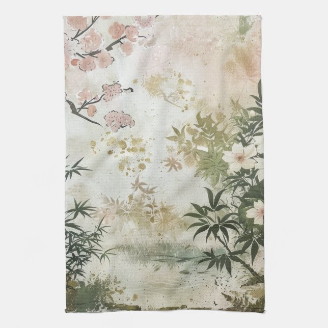 Cherry Blossom Garden Scene (6) Kitchen Towel (Vertical)