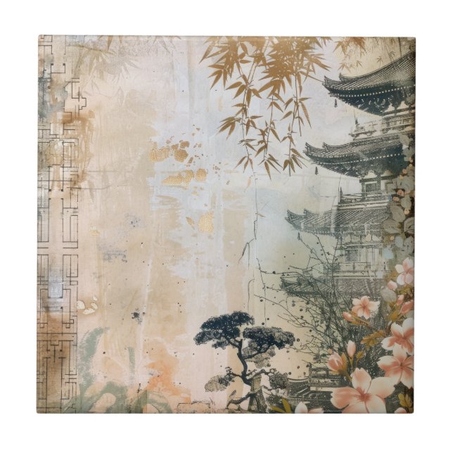 Cherry Blossom Garden Scene (7) Ceramic Tile (Front)