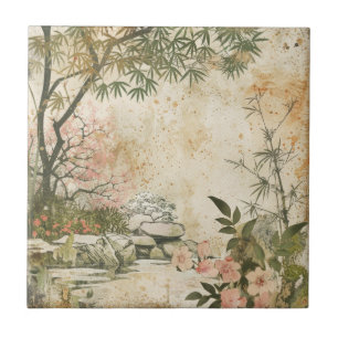 Cherry Blossom Garden Scene (8) Ceramic Tile