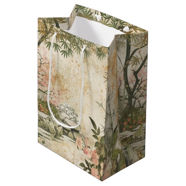 Cherry Blossom Garden Scene (8) Medium Gift Bag (Front Angled)